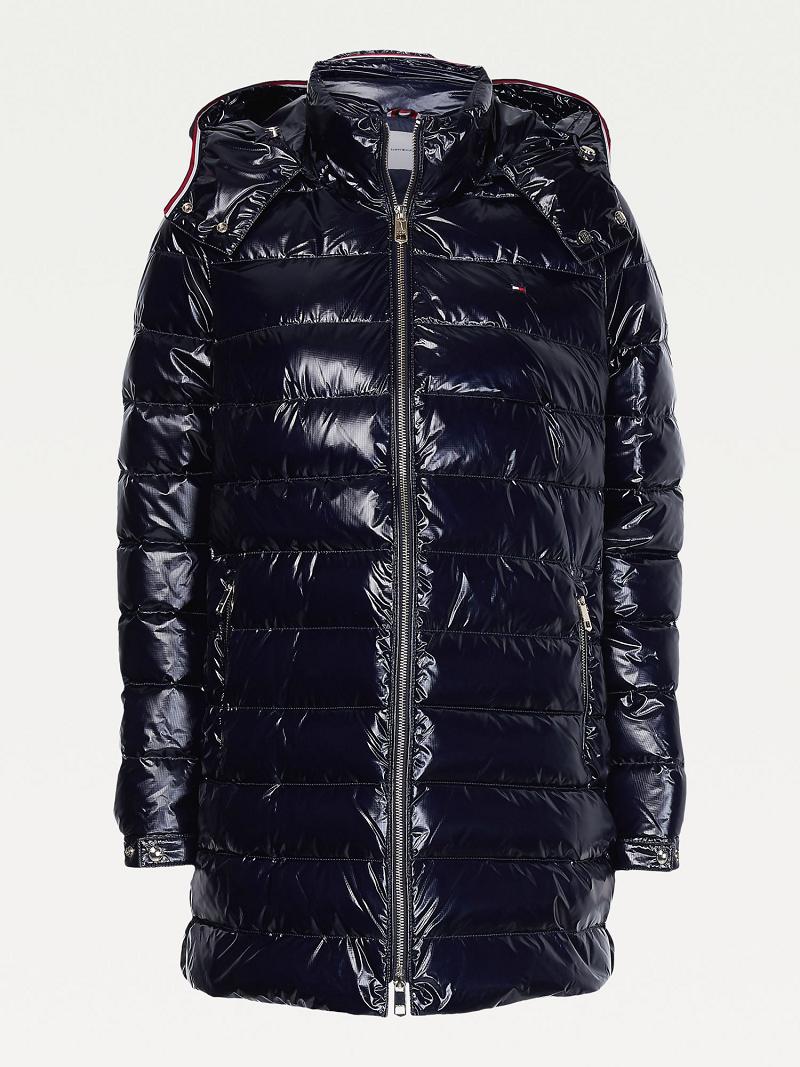 Abrigos Tommy Hilfiger Glossy Encapuchado Puffer Azul Marino | MX_W21031