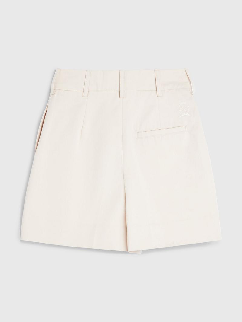 Bermudas Tommy Hilfiger High Cintura Pleated Beige | MX_W21303