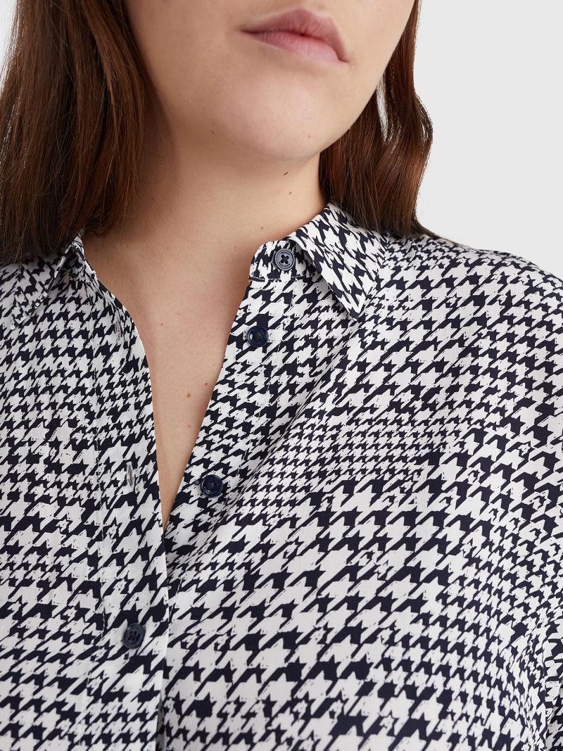 Blouses Tommy Hilfiger Curve Houndstooth Print Grises | MX_W21011