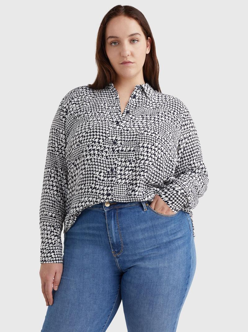 Blouses Tommy Hilfiger Curve Houndstooth Print Grises | MX_W21011