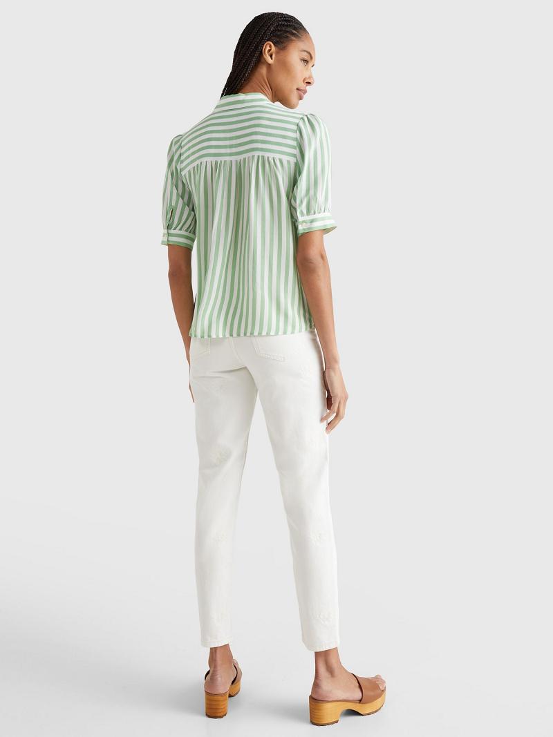 Blouses Tommy Hilfiger Stripe Half-Sleeve Verde Menta | MX_W21020