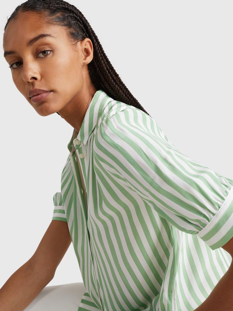 Blouses Tommy Hilfiger Stripe Half-Sleeve Verde Menta | MX_W21020