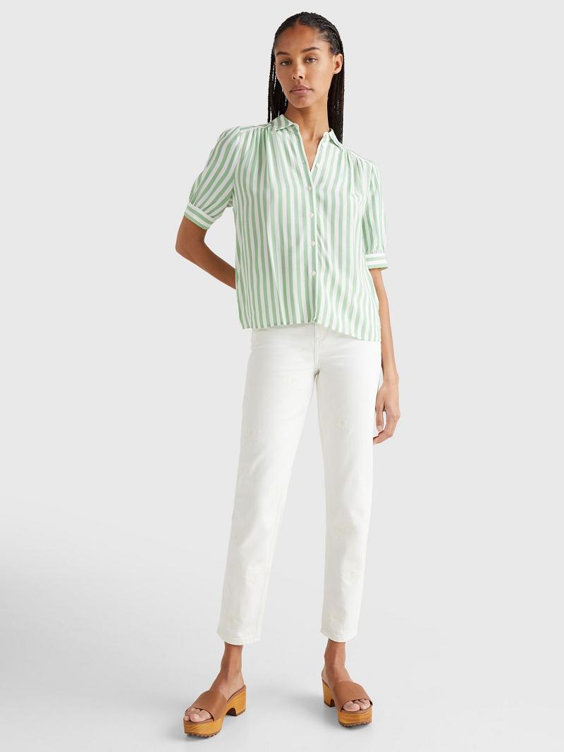 Blouses Tommy Hilfiger Stripe Half-Sleeve Verde Menta | MX_W21020