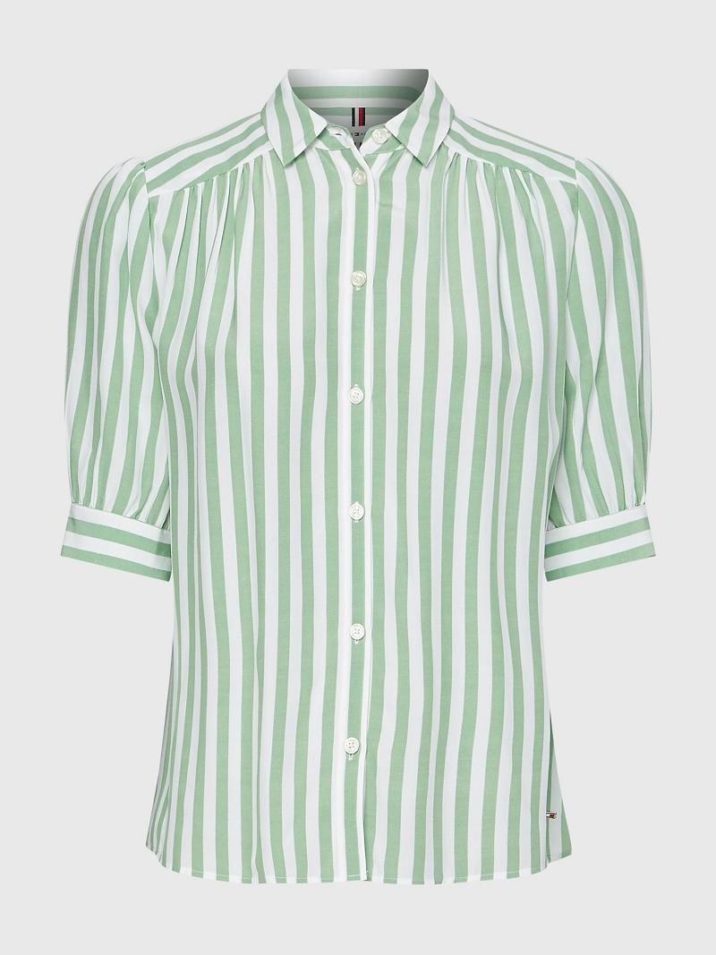 Blouses Tommy Hilfiger Stripe Half-Sleeve Verde Menta | MX_W21020