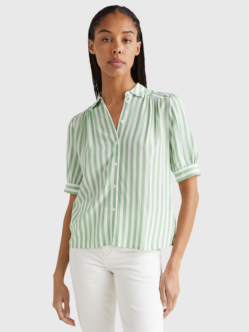 Blouses Tommy Hilfiger Stripe Half-Sleeve Verde Menta | MX_W21020