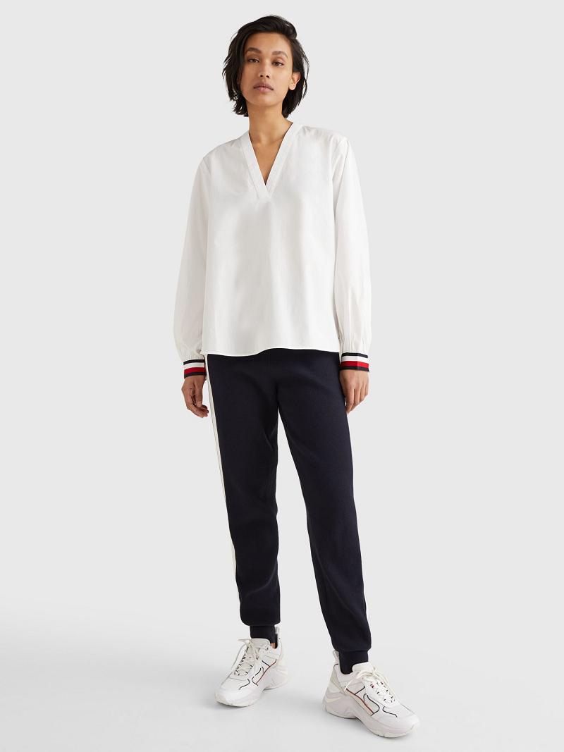 Blouses Tommy Hilfiger V-Neck Blancos | MX_W21021