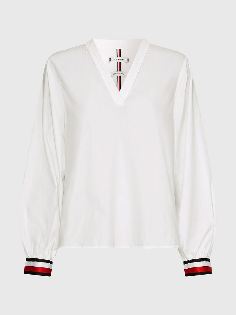 Blouses Tommy Hilfiger V-Neck Blancos | MX_W21021