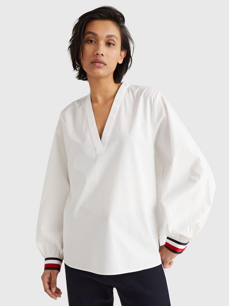 Blouses Tommy Hilfiger V-Neck Blancos | MX_W21021