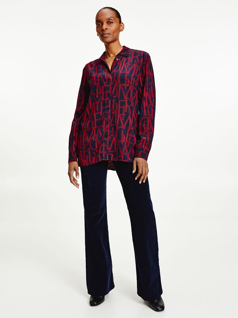 Blouses Tommy Hilfiger Viscose Print Rojos Azul Marino | MX_W21023