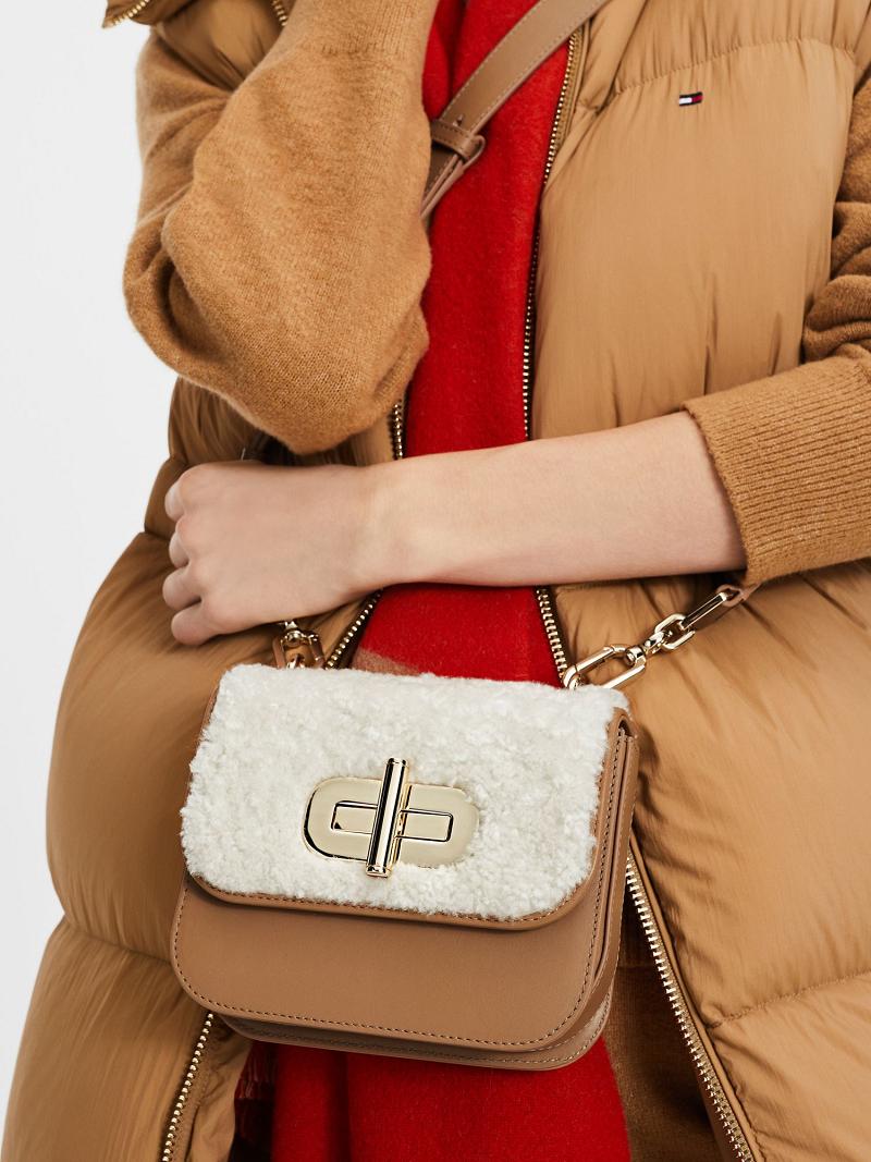 Bolsas Tommy Hilfiger Shearling Mini Crossbody Kaki | MX_W21645