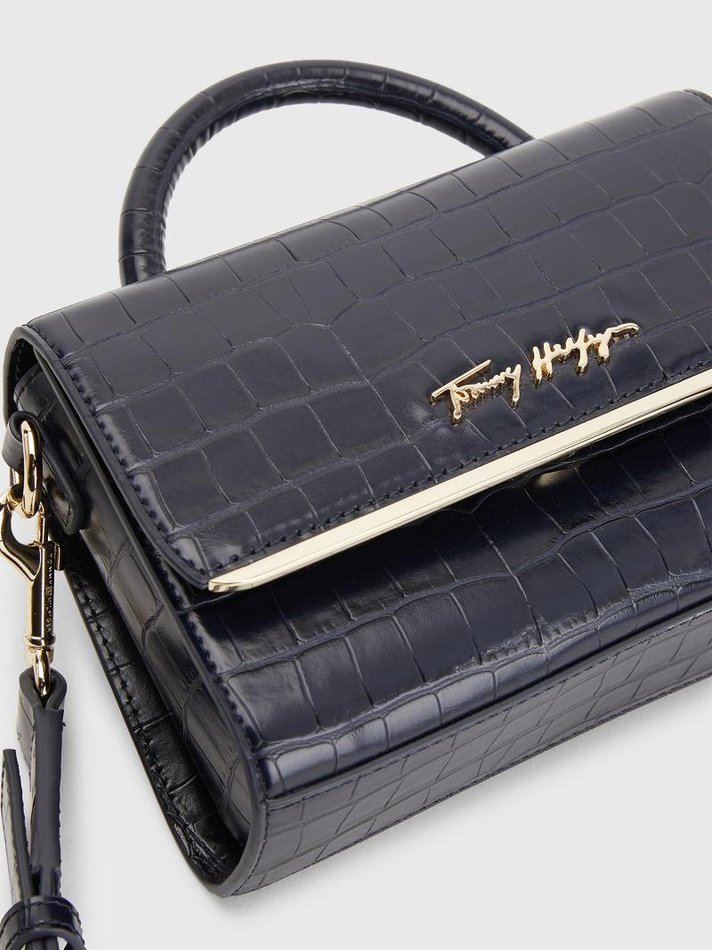 Bolsas Tommy Hilfiger Signature Croc Crossbody Azul Marino | MX_W21646