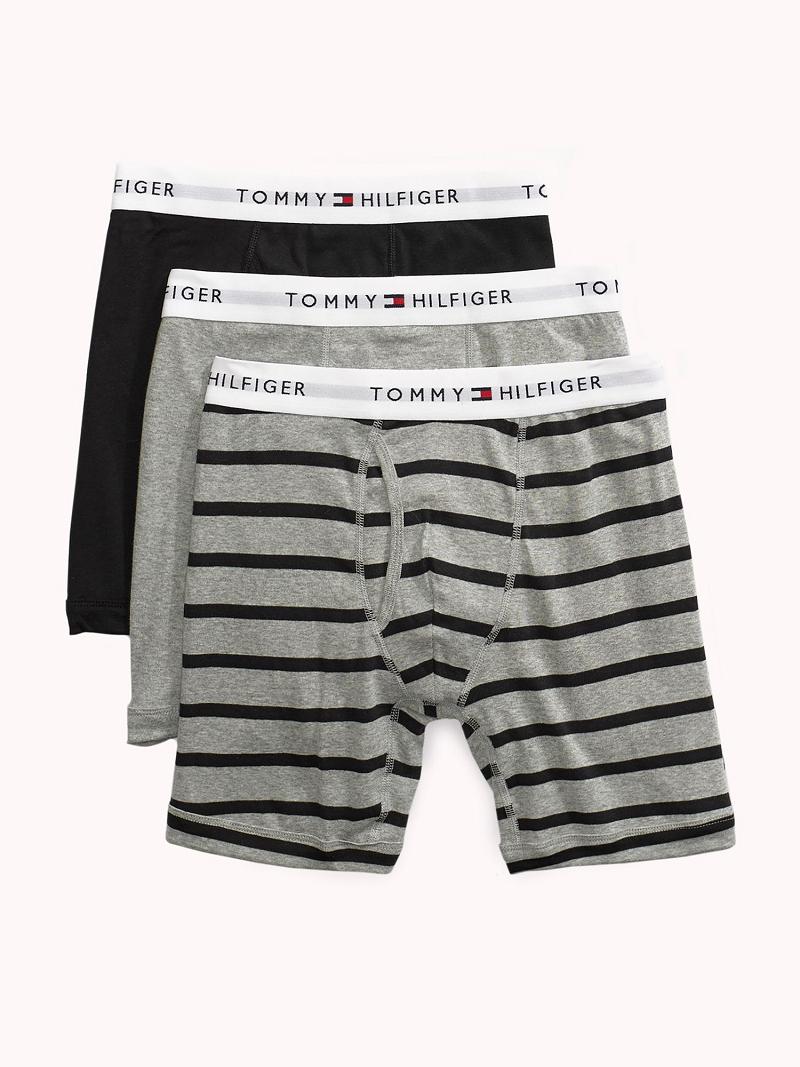 Boxer Briefs Tommy Hilfiger Algodon classics stripe boxer brief 3pk Grises Negros | MX_M31591