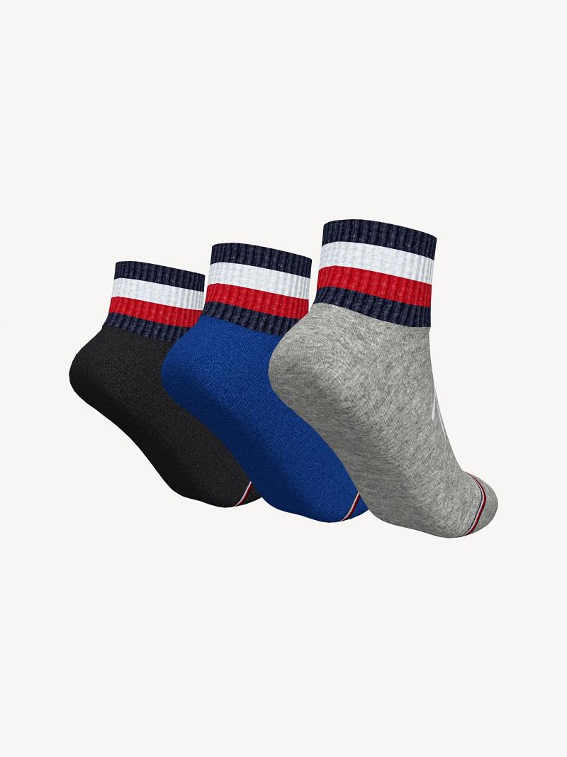 Calcetines Tommy Hilfiger Quarter Top 3PK Grises | MX_B2294