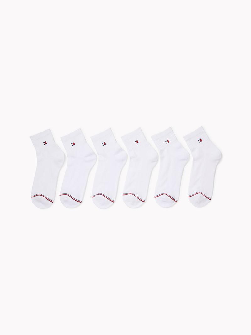 Calcetines Tommy Hilfiger Quarter Top 6PK Blancos | MX_W21664