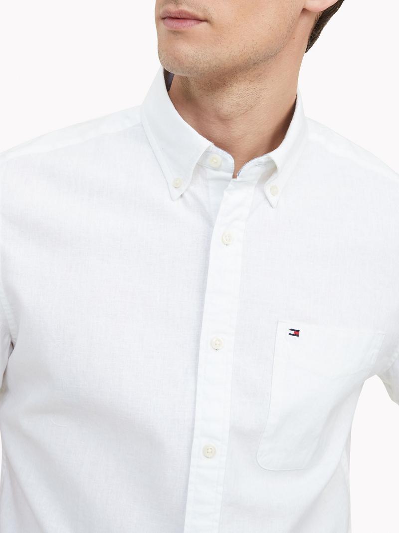 Camisas Tommy Hilfiger Custom fit essential cotton & linen Blancos | MX_M31245