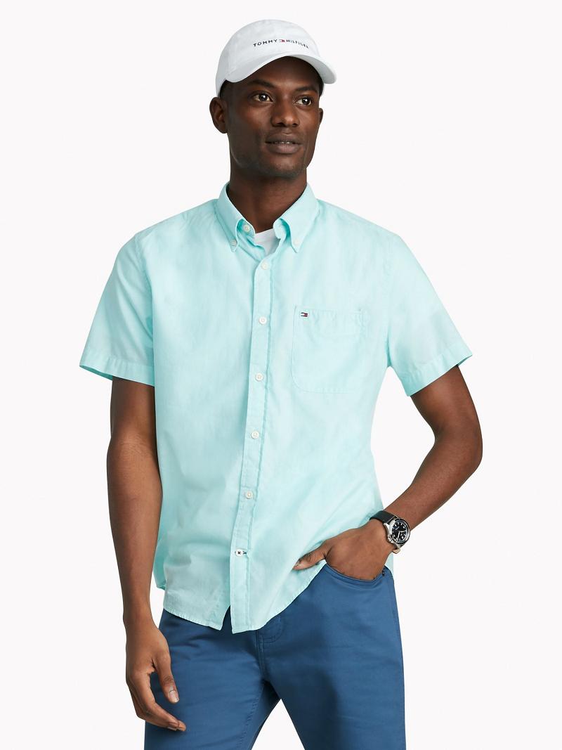 Camisas Tommy Hilfiger Custom fit essential solid-sleeve Verde Menta | MX_M31247