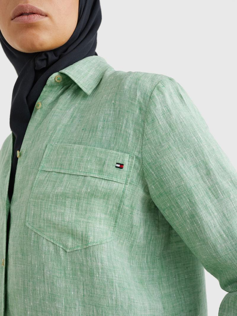 Camisas Tommy Hilfiger Linen Long-Sleeve Verdes | MX_W21285