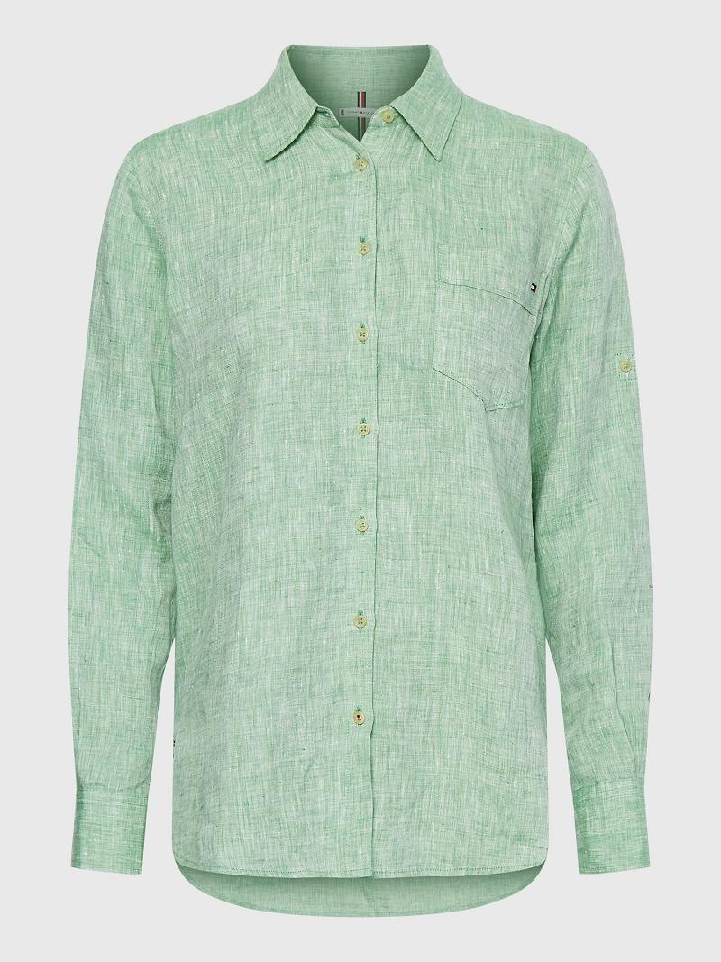 Camisas Tommy Hilfiger Linen Long-Sleeve Verdes | MX_W21285