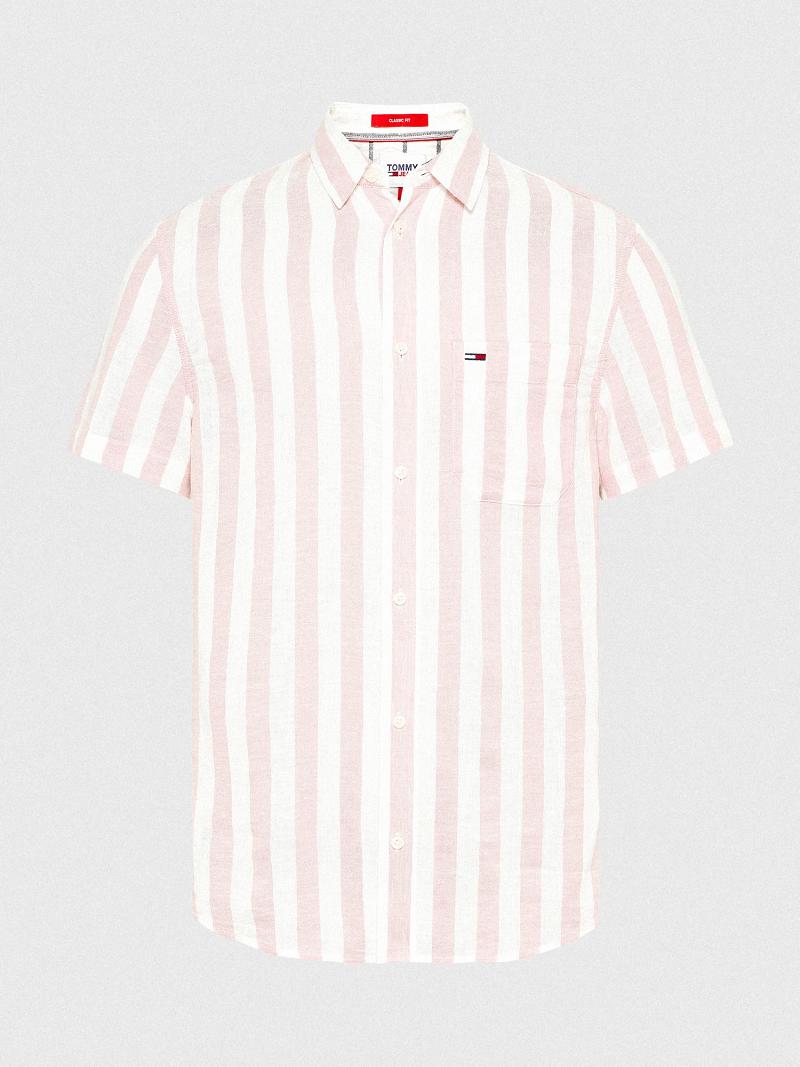 Camisas Tommy Hilfiger Linen mix stripe Rosas Blancos | MX_M31262