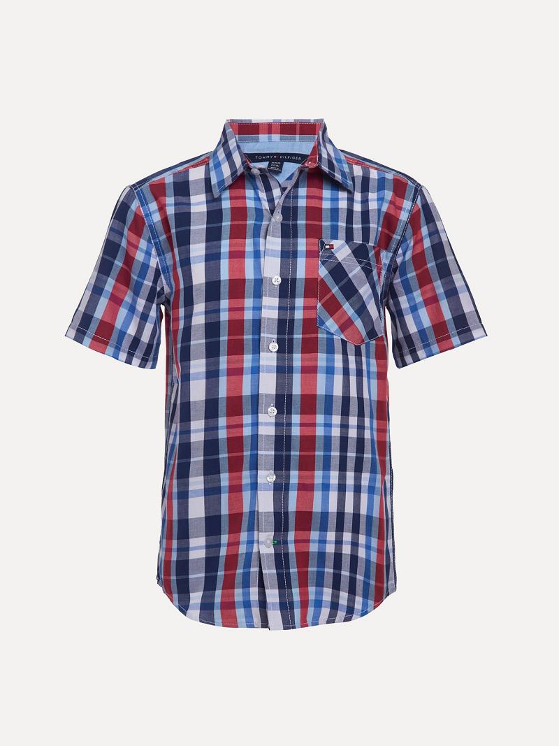 Camisas Tommy Hilfiger Little Classic Plaid Corta-Sleeve Azules | MX_B2081