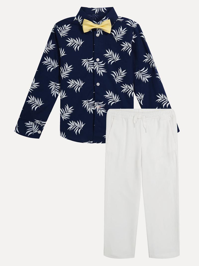 Camisas Tommy Hilfiger Little Palm Print, Pant and Bow Tie Set Azules | MX_B2082