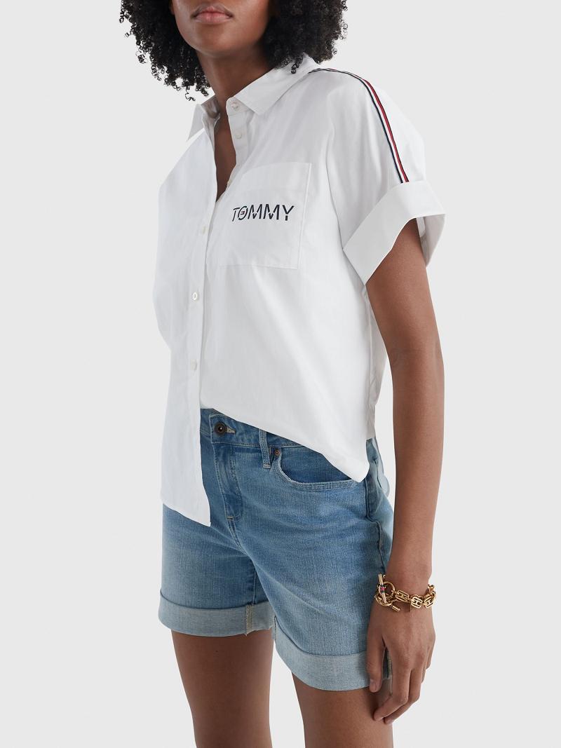 Camisas Tommy Hilfiger Logo Corta-Sleeve Square Blancos | MX_W21287