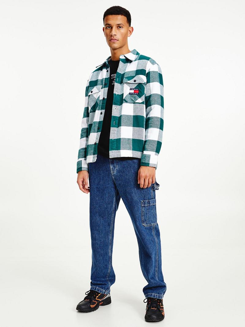 Camisas Tommy Hilfiger Plaid flannel sherpa overshirt Verdes Blancos | MX_M31265