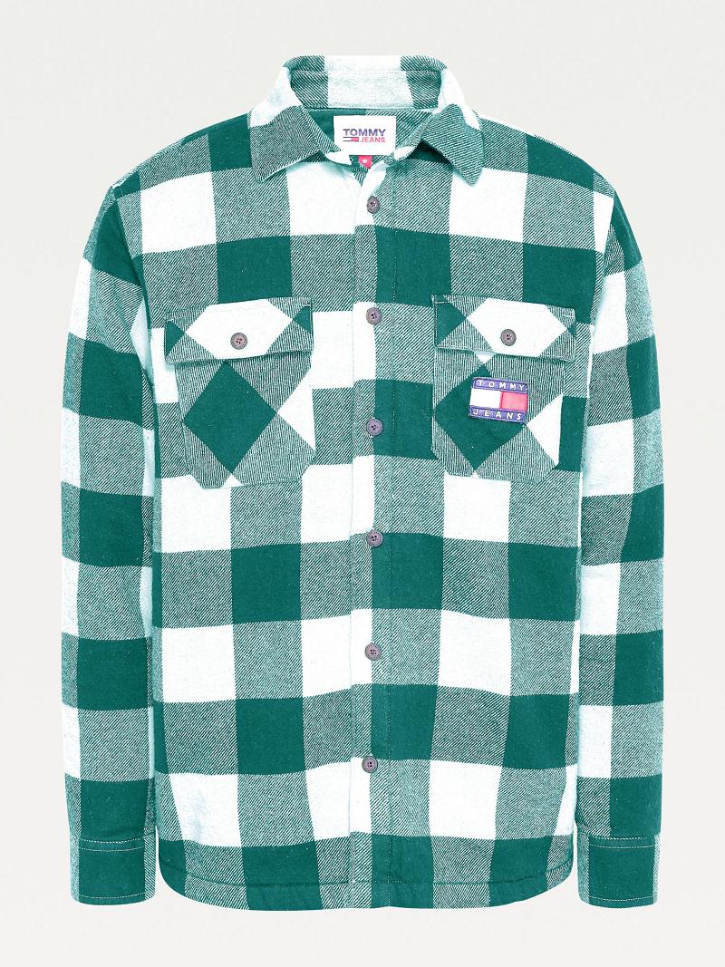 Camisas Tommy Hilfiger Plaid flannel sherpa overshirt Verdes Blancos | MX_M31265