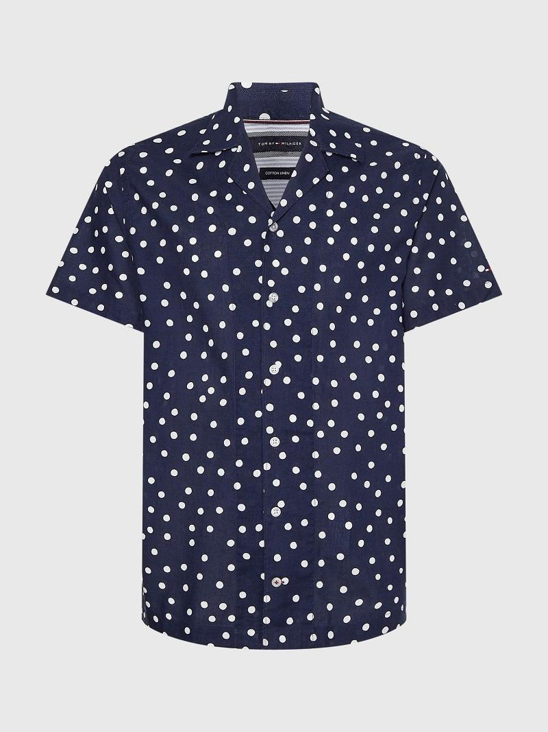 Camisas Tommy Hilfiger Regular fit chambray dot print Azul Marino Blancos | MX_M31267