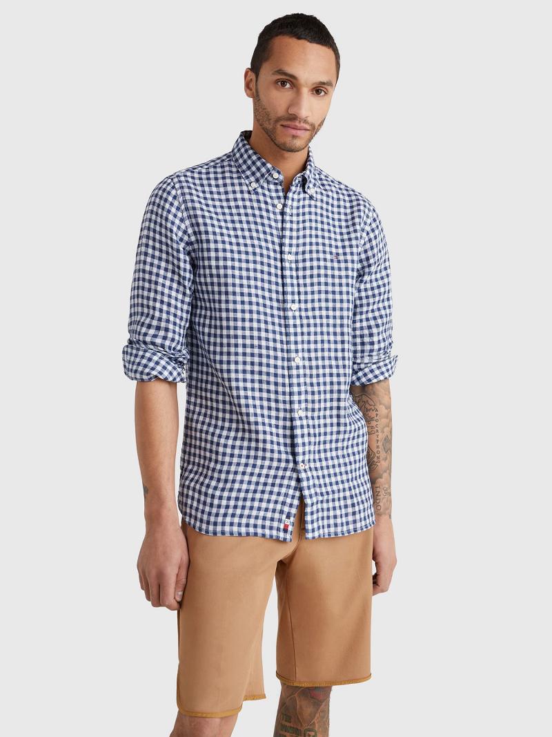 Camisas Tommy Hilfiger Regular fit gingham linen Azules | MX_M31271