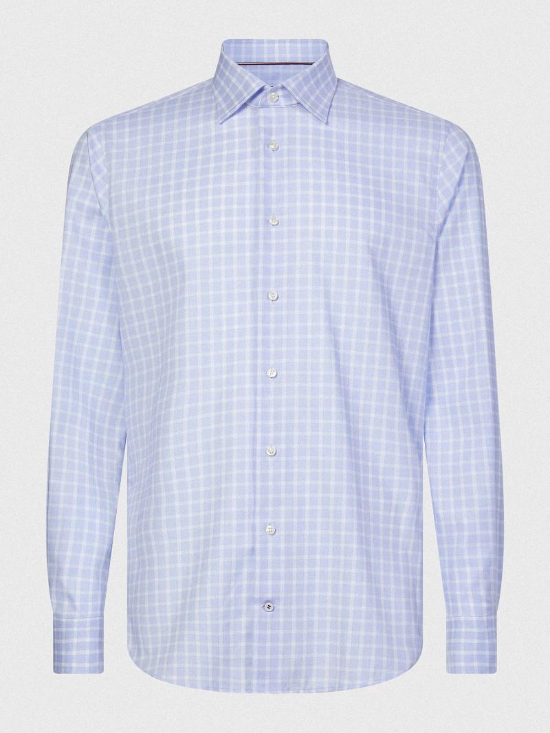 Camisas Tommy Hilfiger Regular fit non-iron th flex collar check dress Azules Blancos | MX_M31273