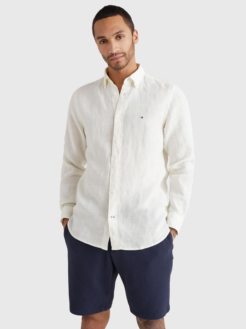 Camisas Tommy Hilfiger Regular fit pigment-dyed linen Blancos | MX_M31275