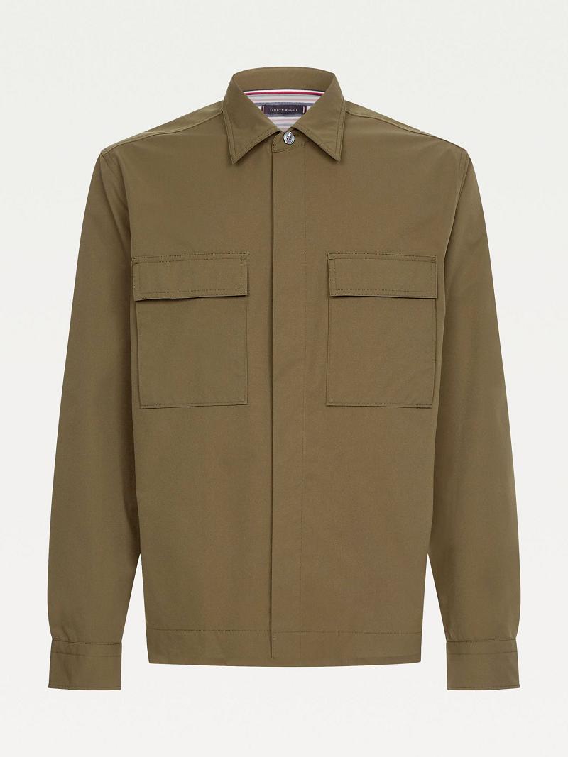 Camisas Tommy Hilfiger Solid utility overshirt Verdes | MX_M31282