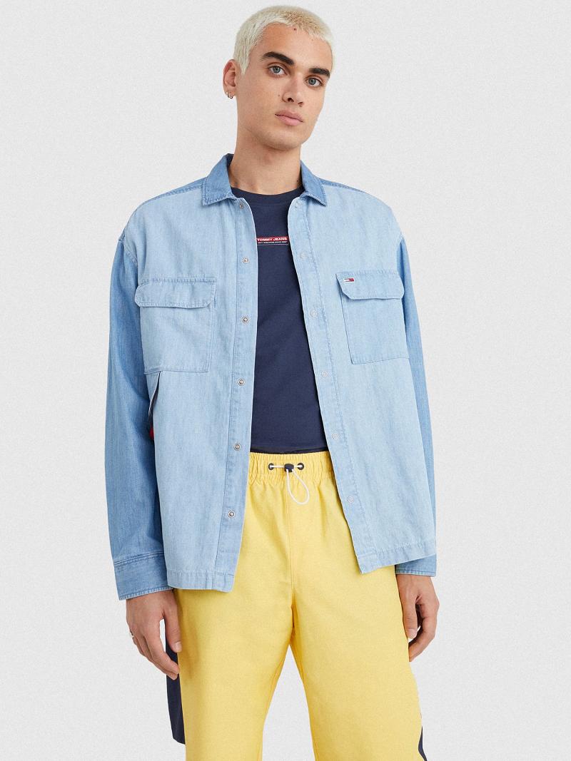 Camisas Tommy Hilfiger Two-tone denim overshirt Azules | MX_M31285