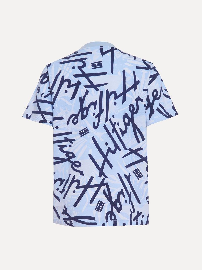 Camiseta Tommy Hilfiger Big Tropic Print Azules | MX_B2166