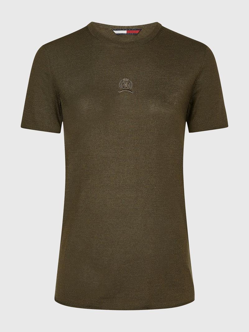 Camiseta Tommy Hilfiger Crest Wool And Silk Tee Verde Oliva | MX_W21432