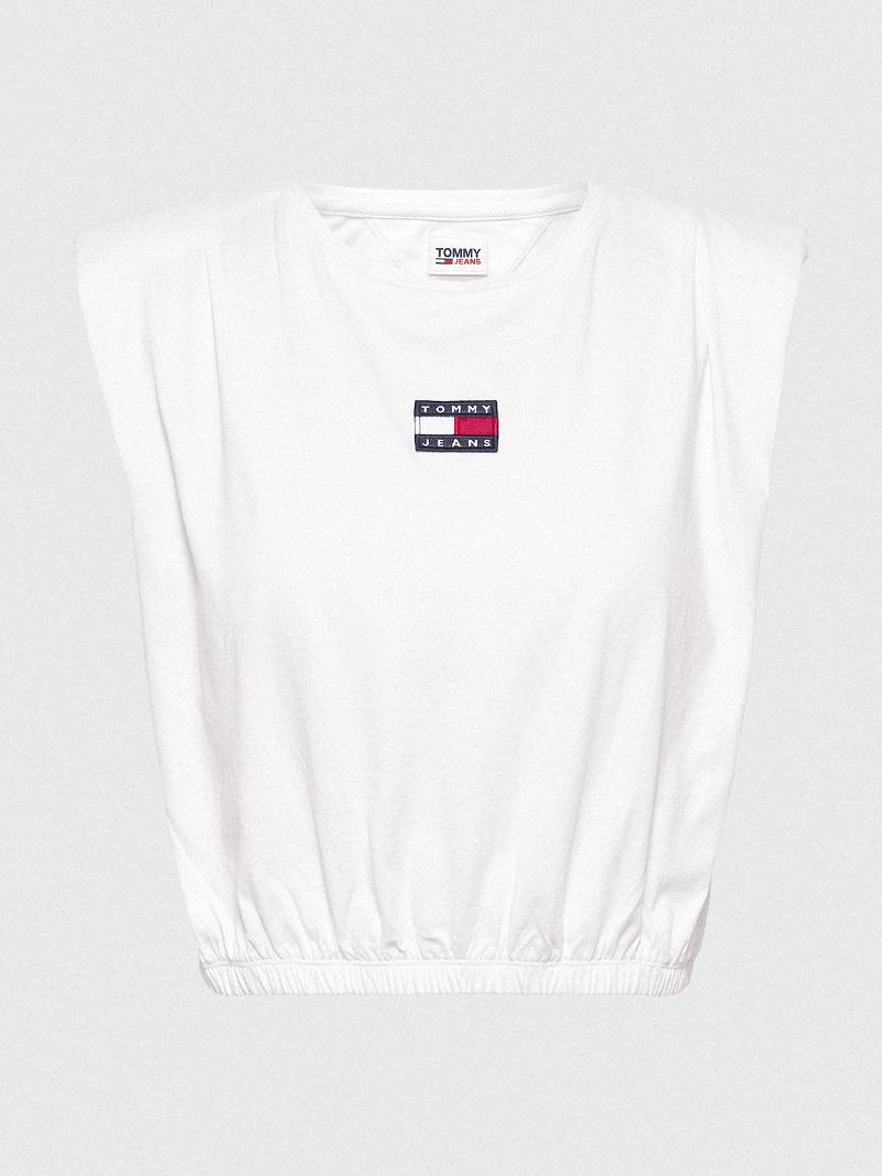 Camiseta Tommy Hilfiger Cropped Elastic-Hem Tank Blancos | MX_W21435