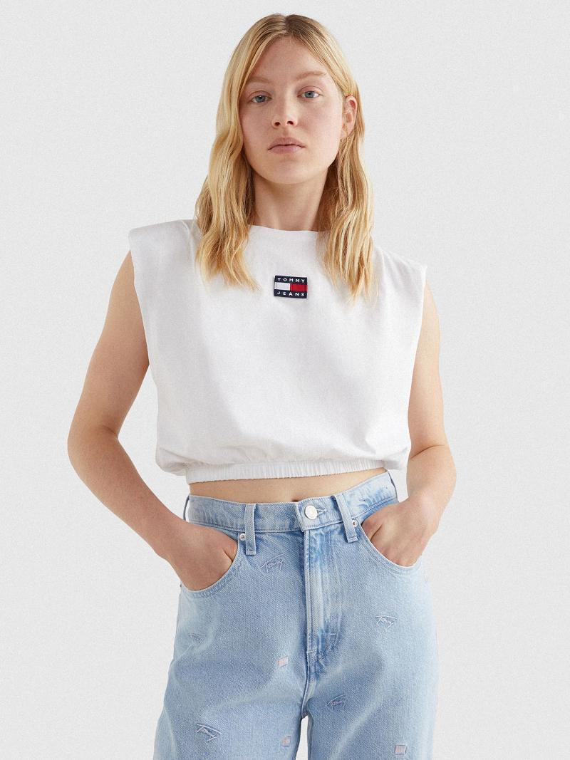 Camiseta Tommy Hilfiger Cropped Elastic-Hem Tank Blancos | MX_W21435