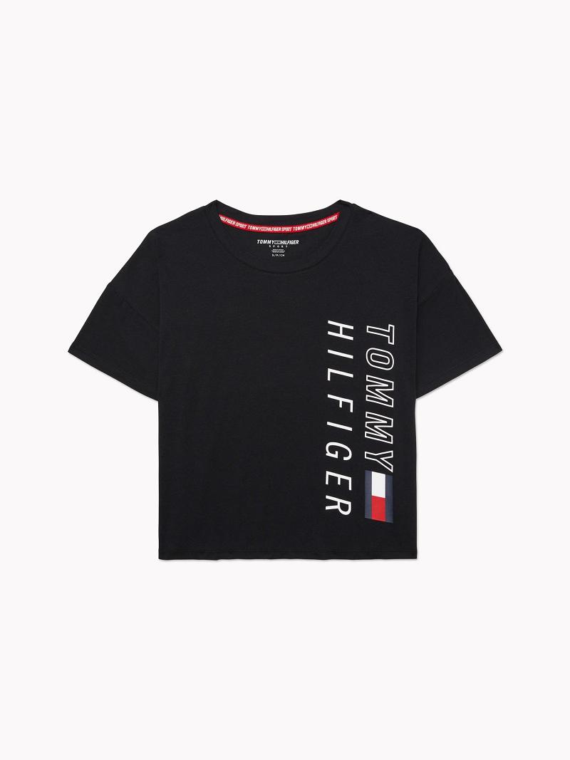 Camiseta Tommy Hilfiger Cropped Logo Negros | MX_W21436