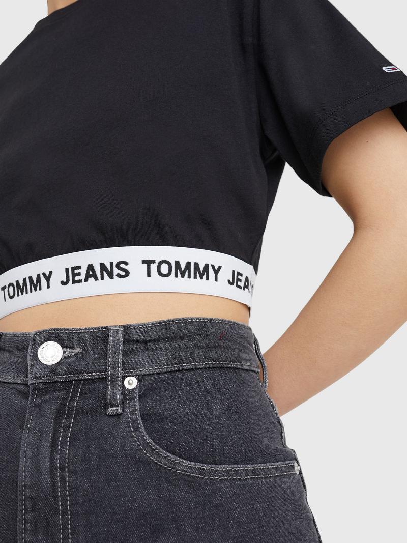 Camiseta Tommy Hilfiger Cropped Logo Tape Negros | MX_W21437