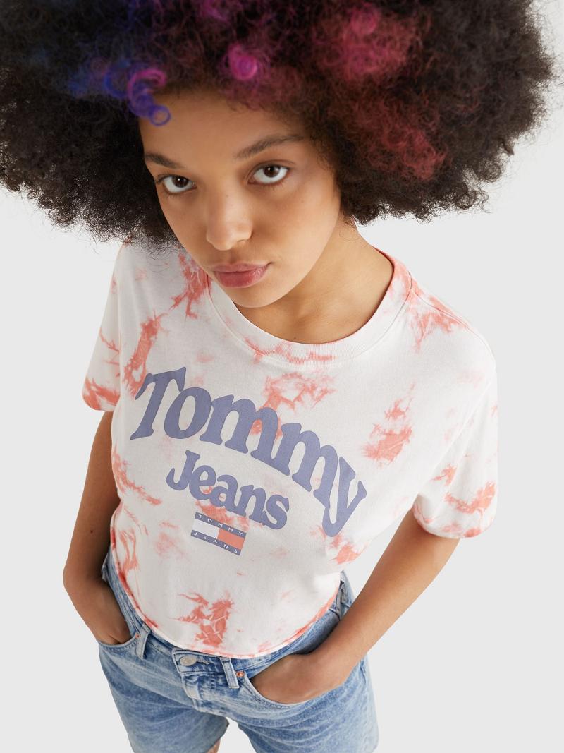 Camiseta Tommy Hilfiger Cropped Tie-Dye Logo Rojos Blancos | MX_W21439