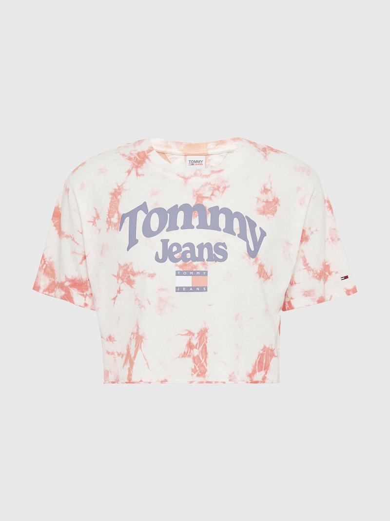 Camiseta Tommy Hilfiger Cropped Tie-Dye Logo Rojos Blancos | MX_W21439