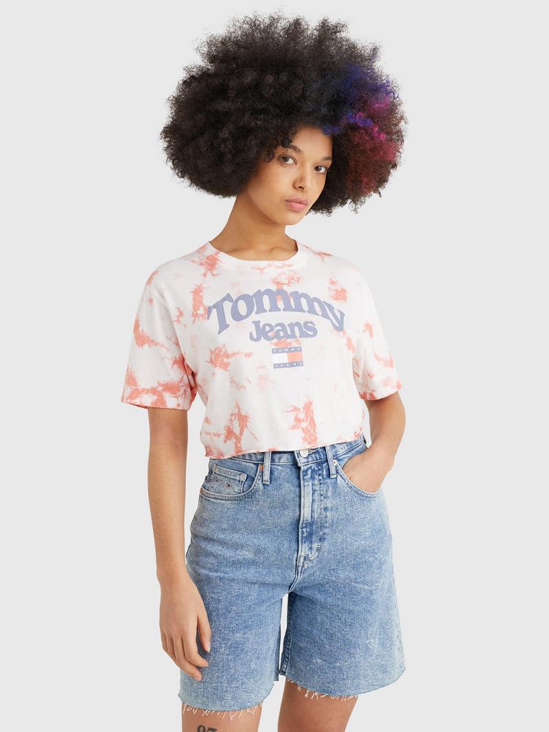 Camiseta Tommy Hilfiger Cropped Tie-Dye Logo Rojos Blancos | MX_W21439