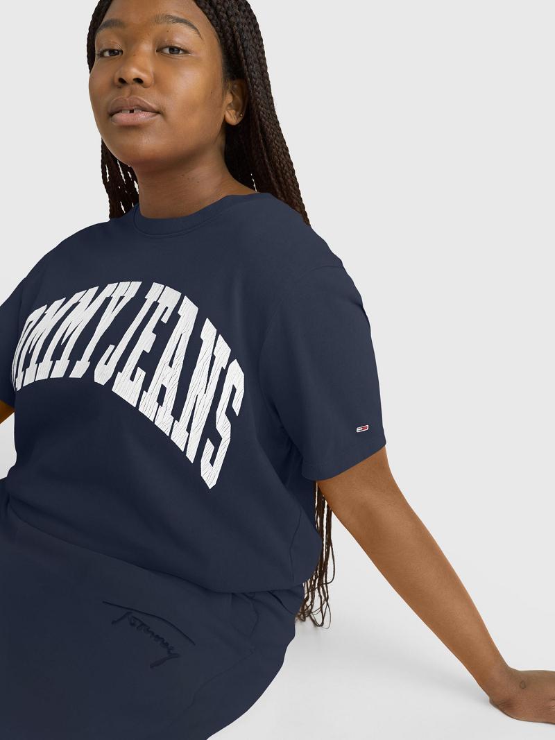 Camiseta Tommy Hilfiger Curve Oversized Cropped Collegiate Azul Marino | MX_W21441