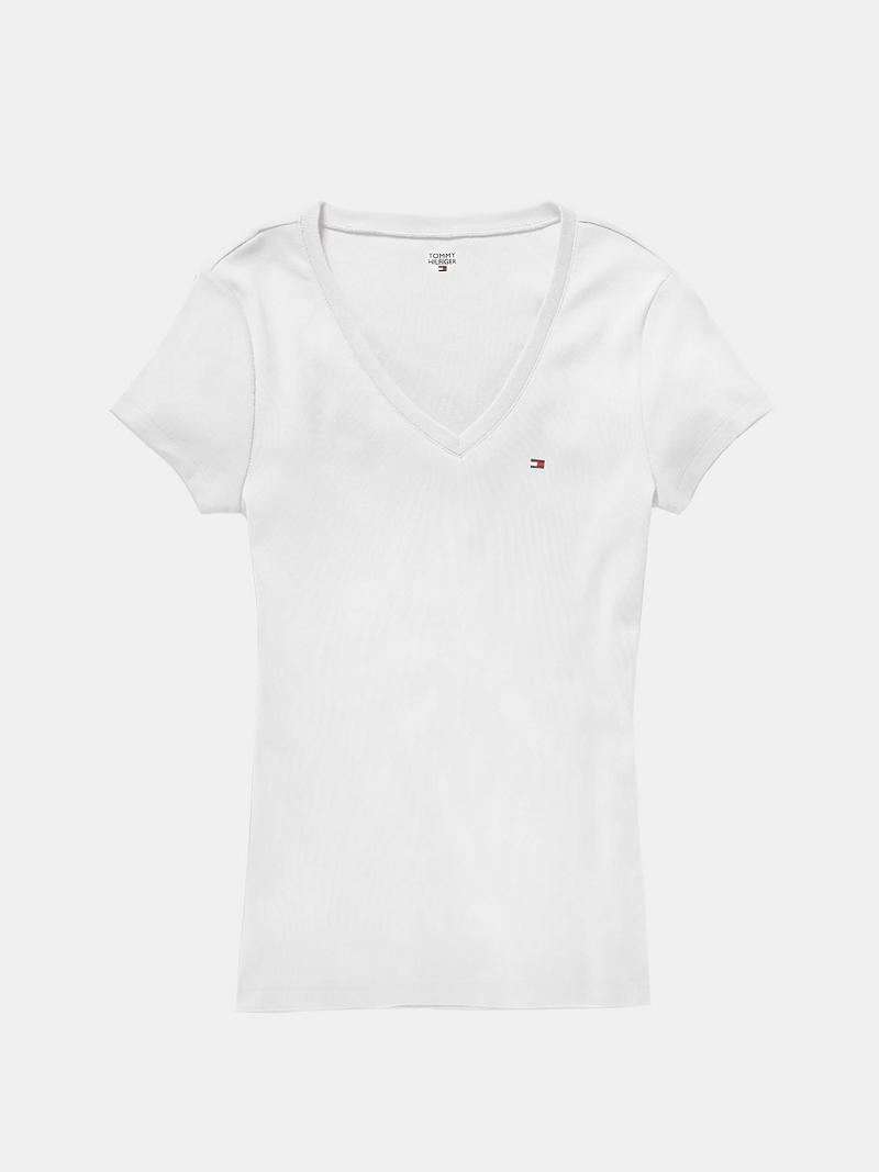 Camiseta Tommy Hilfiger Essential Favorite V-Neck Blancos | MX_W21446