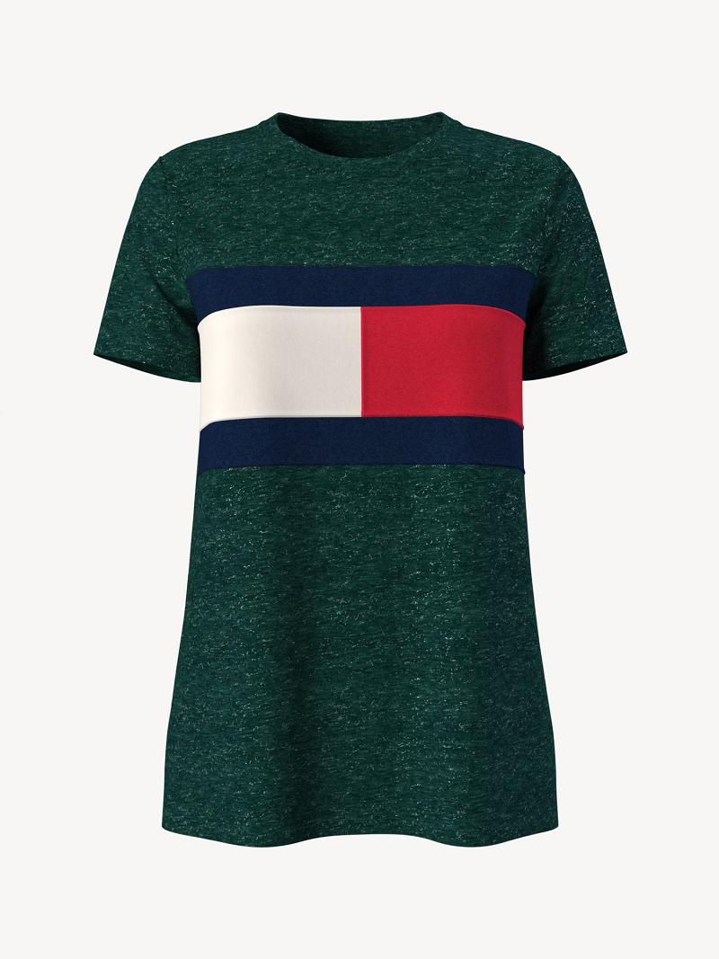 Camiseta Tommy Hilfiger Essential Logo Flag Verdes | MX_W21449