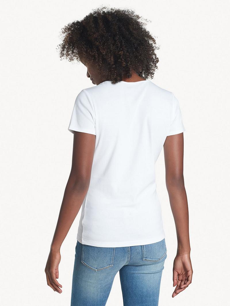 Camiseta Tommy Hilfiger Essential Split-Neck Blancos | MX_W21451