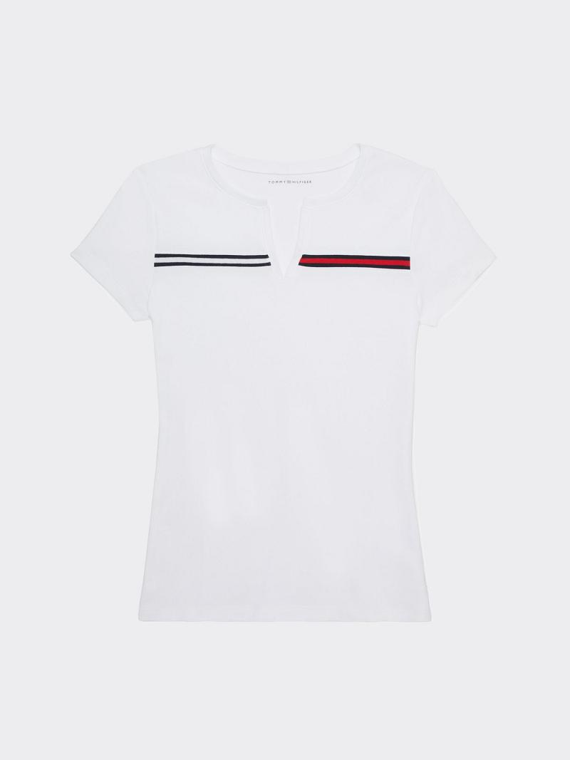 Camiseta Tommy Hilfiger Essential Split-Neck Blancos | MX_W21451