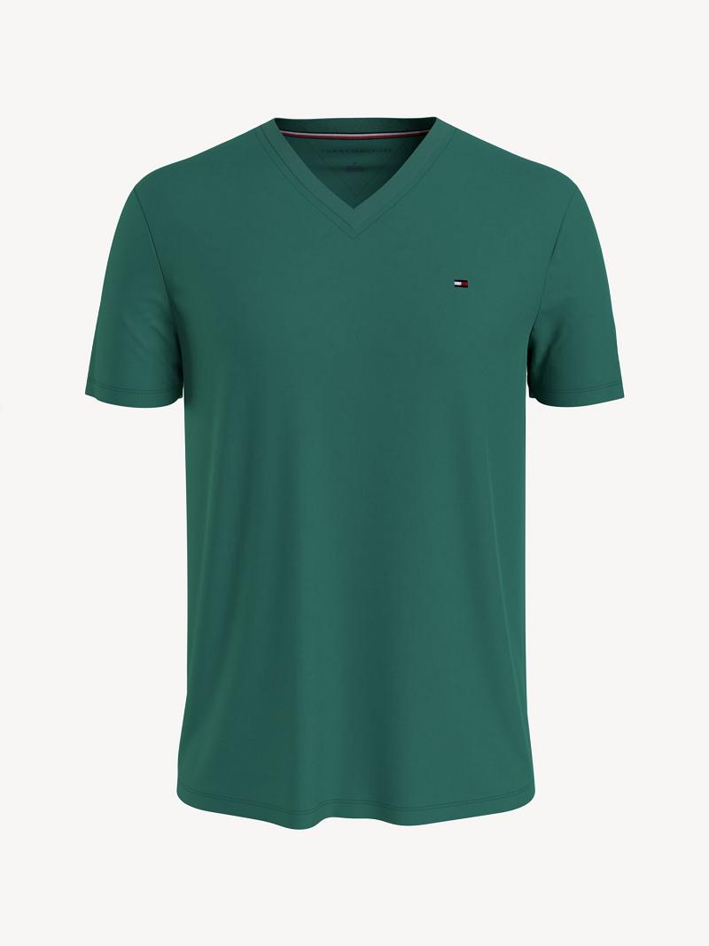 Camiseta Tommy Hilfiger Essential V-Neck Verdes | MX_M31037