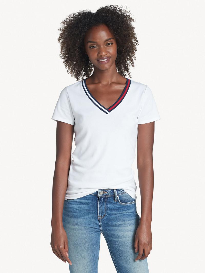 Camiseta Tommy Hilfiger Essential V-Neck Blancos | MX_W21452